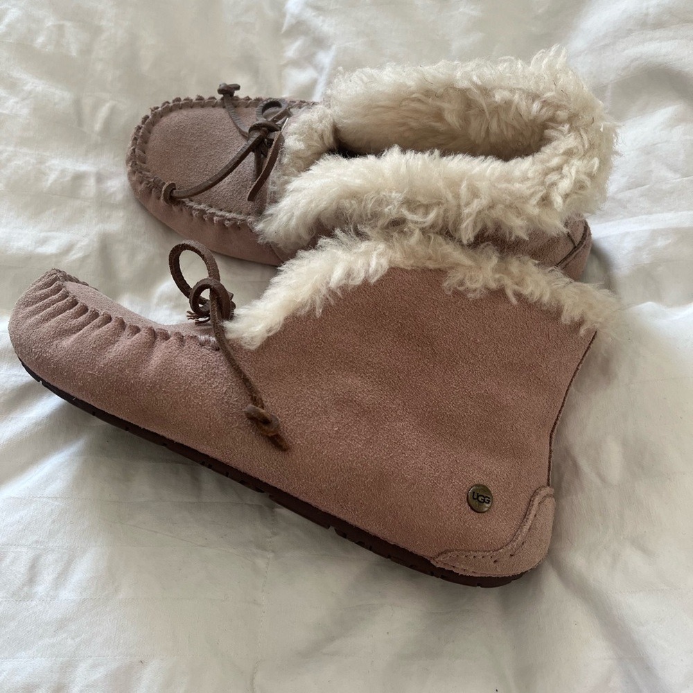 UGG Pink Suede Fur-Lined Booties